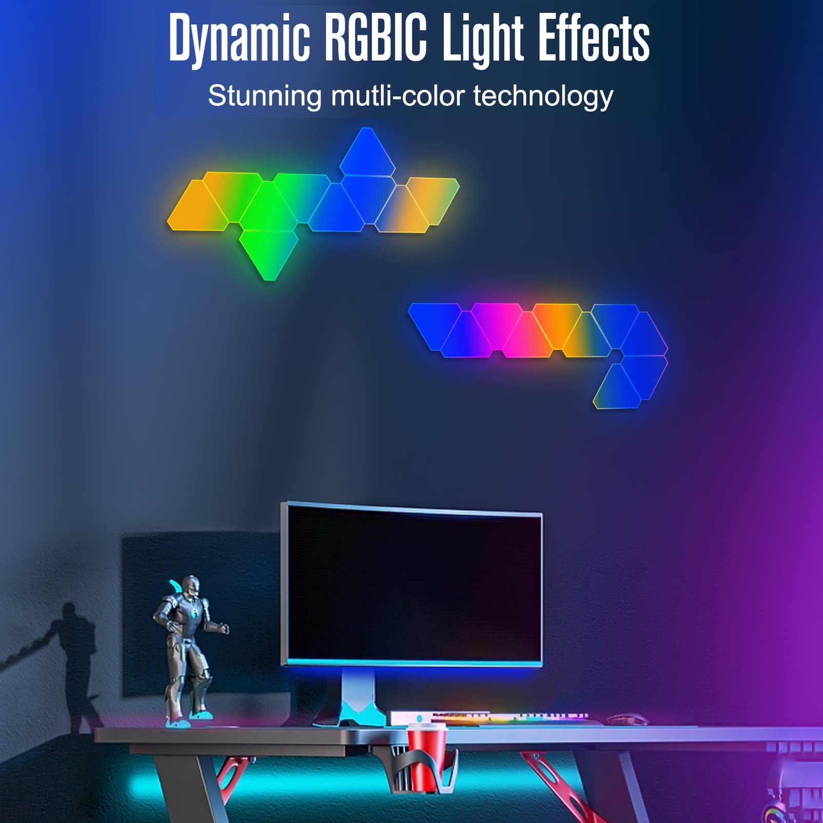 Paneles luminosos triangulares LED, aplique de pared que cambian de color, lámpara de juego inteligente RGB con control de aplicación y sincronización de música remota para dormitorio, sala de estar y