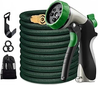 Heavy Duty 100FT / 150FT / 200FT Magic Stretch Flexible Expandable 3 x Expanding Garden Hose Pipe Natural Triple Layer Light Weight Non Kink with 8-Way Zinc Alloy Professional Water Spray Nozzle Gun