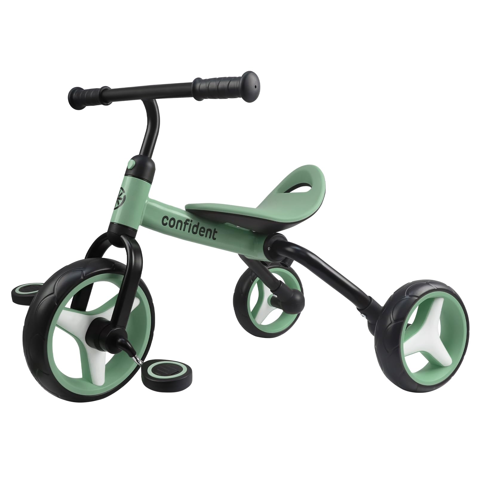 YGJT4 in 1 Tricycle for Toddlers Age 2-5, Folding Toddler Bike Kids Trike Tricycles with Adjustable Seat and Removable Pedal, Baby Balance Bike Ride-on Toys Gift for Baby Boys Girls Birthday(Green)