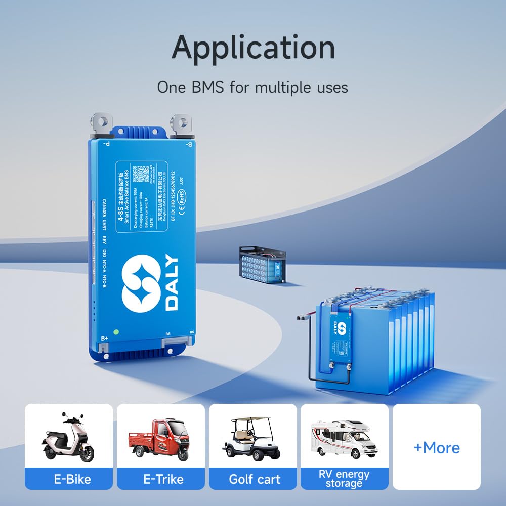 DALY BMS 72V 300A – 1A Active Balance Batteriemanagementsystem, integriertes Bluetooth für 24S LifePO4 Akkupack – Ideal für Golfwagen, Trolling Motoren, Marineanwendungen, AGM und mehr