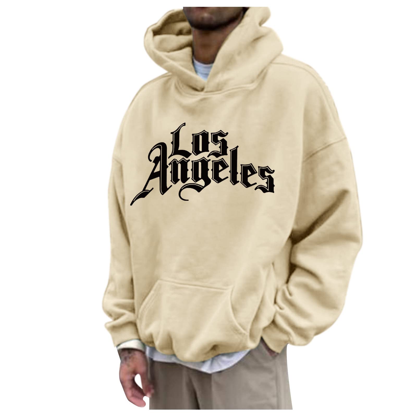 Amazon.com: Sopzxclim Hoodies for Men Big and Tall,Mens Athletic Pullover  Oversied Hooded Sweaters Pocket Letter Printed Sweatshirt Beige : Sports u0026  Outdoors