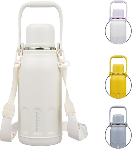 BJPKPK Botella de agua térmica de 40 onzas con tapa y asa de transporte, botellas de agua de acero inoxidable de doble pared para deportes, color