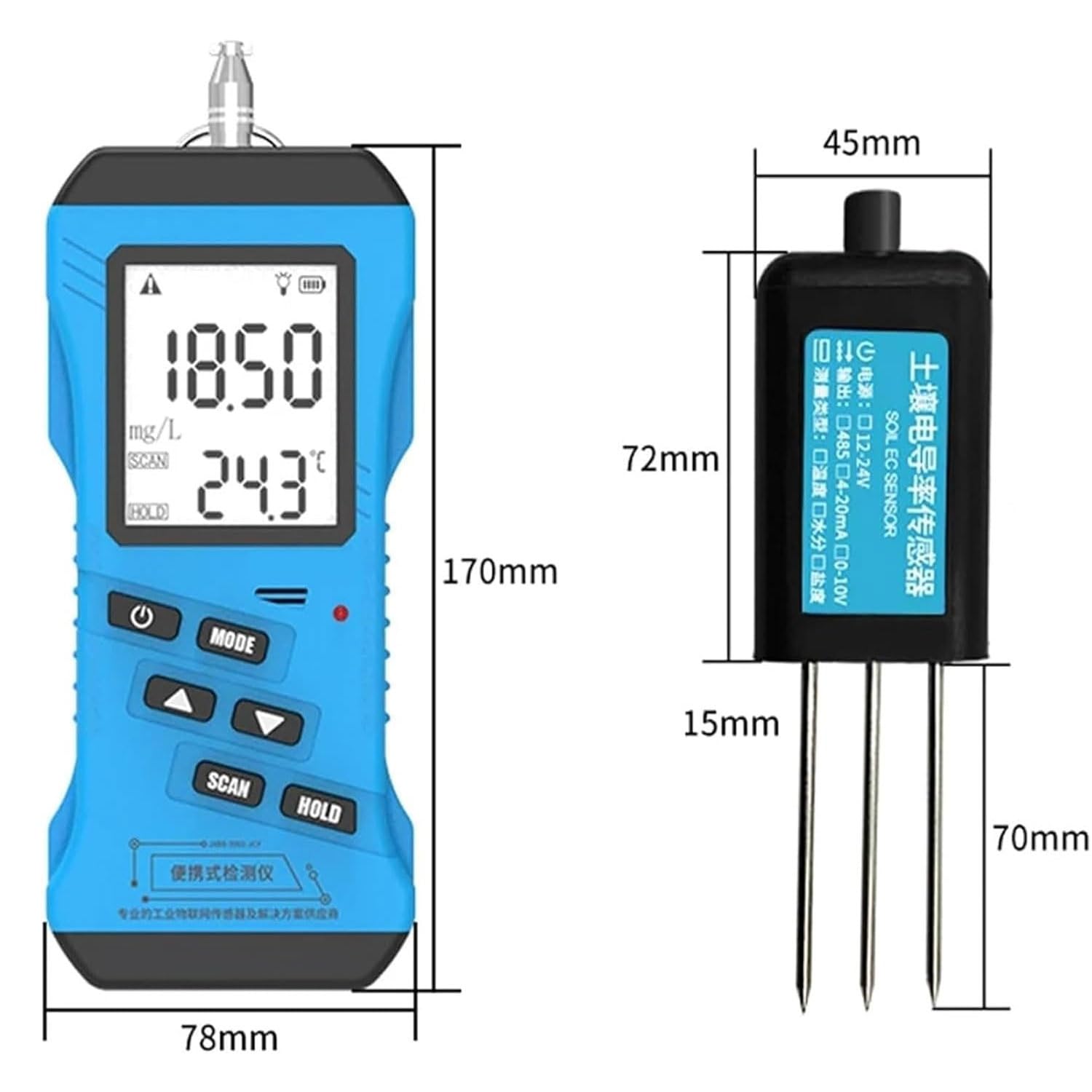 Probador digital de humedad del suelo con sensor NPK/PH/EC/humedad de alta precisión, pantalla LCD retroiluminada para jardín, granja, invernadero, análisis de temperatura y humedad
