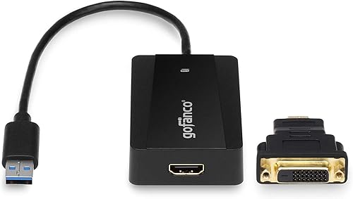 gofanco USB 3.0 a HDMI o DVI Adaptador de tarjeta gráfica de vídeo para múltiples monitores con audio de hasta 2560 x 1440 para sistemas Windows y