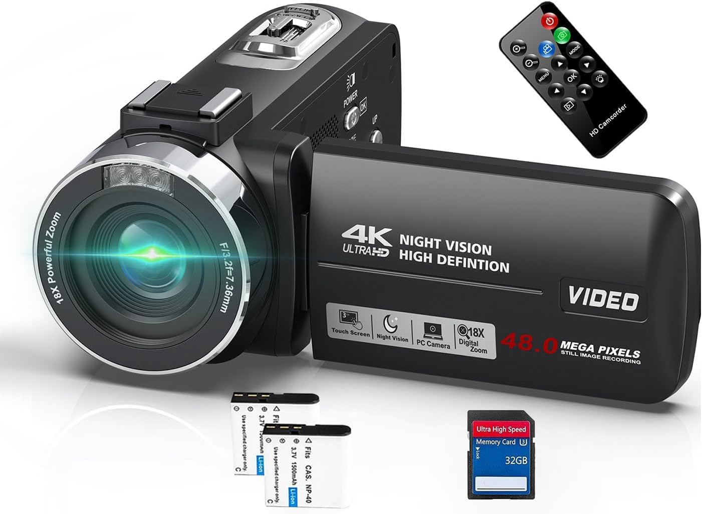 Caméscope 4K Caméra vidéo 48MP 30FPS Vision Nocturne Infrarouge Zoom