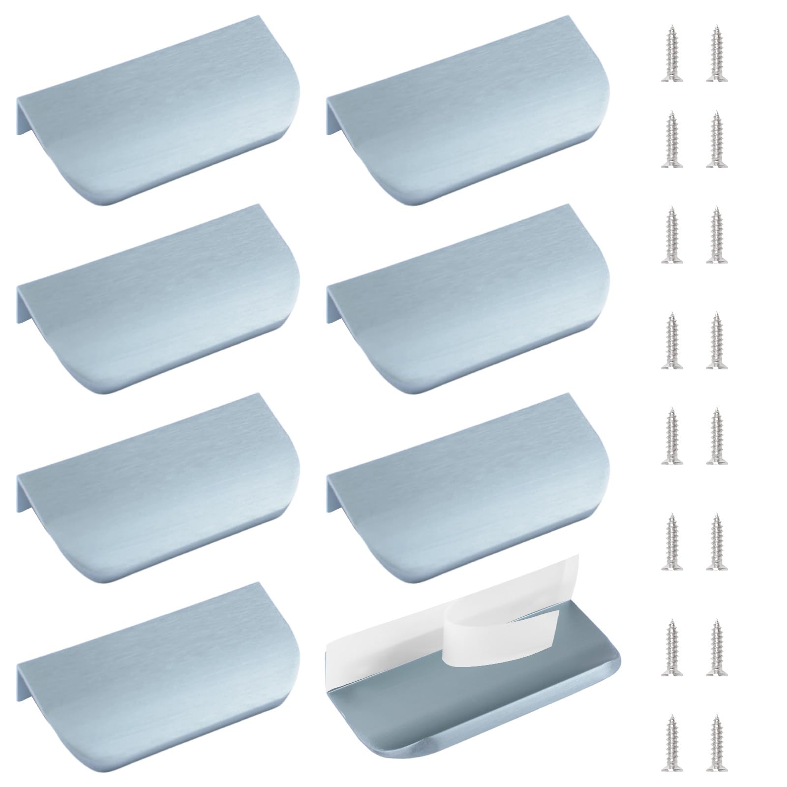 MOROBOR Mini Finger Edge Pull, 8pcs Self Adhesive Pulls Concealed Round Angle Wardrobe Handle Modern Aluminum Alloy Invisible Drawer Handles for Cabinet Hardware Drawer,80mm/Brushed Grey — image 1