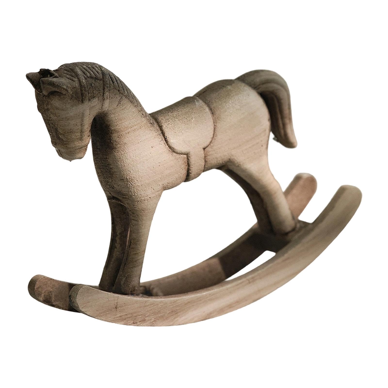 Sculpture de cheval à bascule en bois objet de collection beige gris - 8