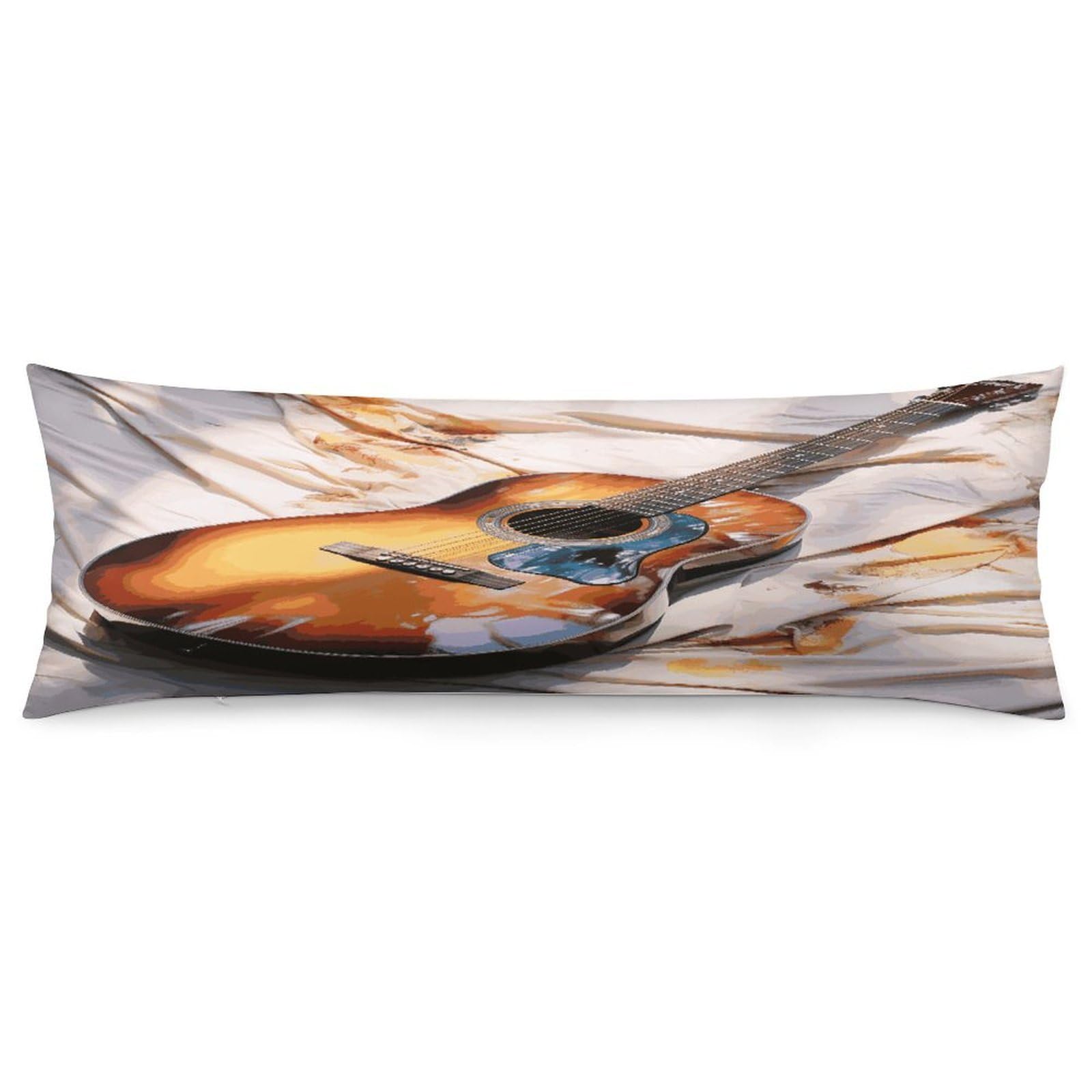 Watercolor Acoustic Guitar Body Pillowcase Soft Breathable Full Long Pillow Cover 20x54 Inches Polyester Pillow Case with Hidden Zipper Closure for Bedroom Home Decorations