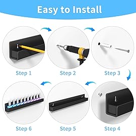 NIUBEE 6 Pack Nail Polish Rack Wall Mounted Shelf with Removable Anti-slip End Inserts, Acrylic Nail Polish Organizer Display 90 Bottles(Black)