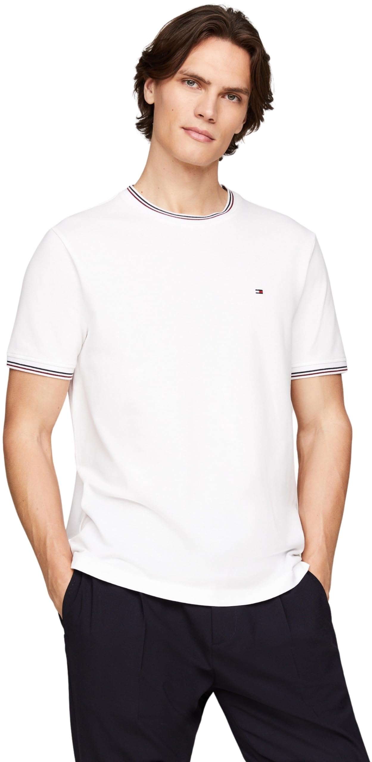 Tommy Hilfiger Men's RWB Tipped Collar TEE S/S T-Shirt, White, XXL