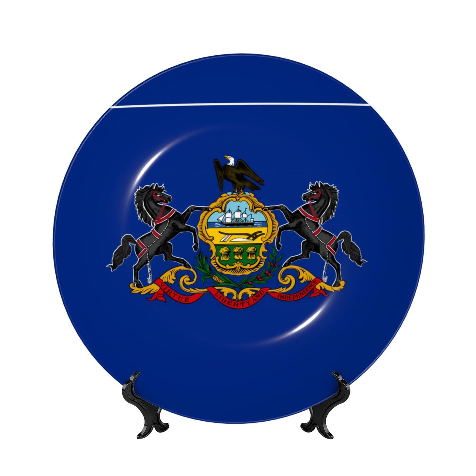 SXZVVBN Pennsylvania State Flag Bone China Decorative Plate Art with Stand Removable Adhesive Hanging for Home Office 7in