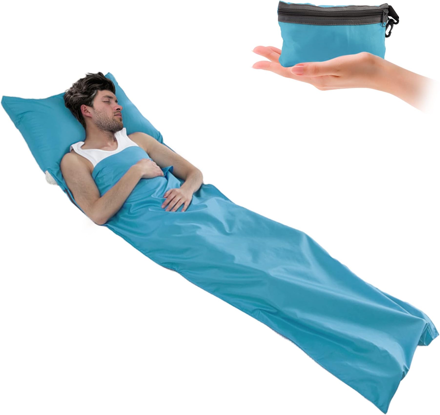 Sleeping Bag Liner 210 x 70 cm, Camping Sleep Bag Liner with Pillow Slot, Portable Lightweight Travel Sheet for Camping Hostels Picnic Hiking