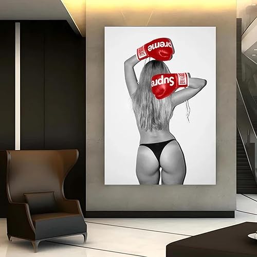 Póster con impresión en lienzo de boxeo para mujer, arte de pared de chica sexy, adecuado para la decoración de la habitación del hogar, 80 x 120 cm, sin marco