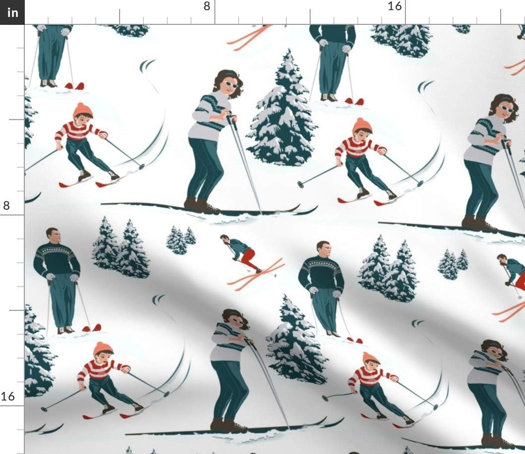 Spoonflower Fabric - Sports Ski Vintage Retro Winter Snow Fir Mountain 1960S Skiing Printed on Cotton Poplin Fabric by The Yard - Sewing Shirting Quilting Dresses Apparel Crafts