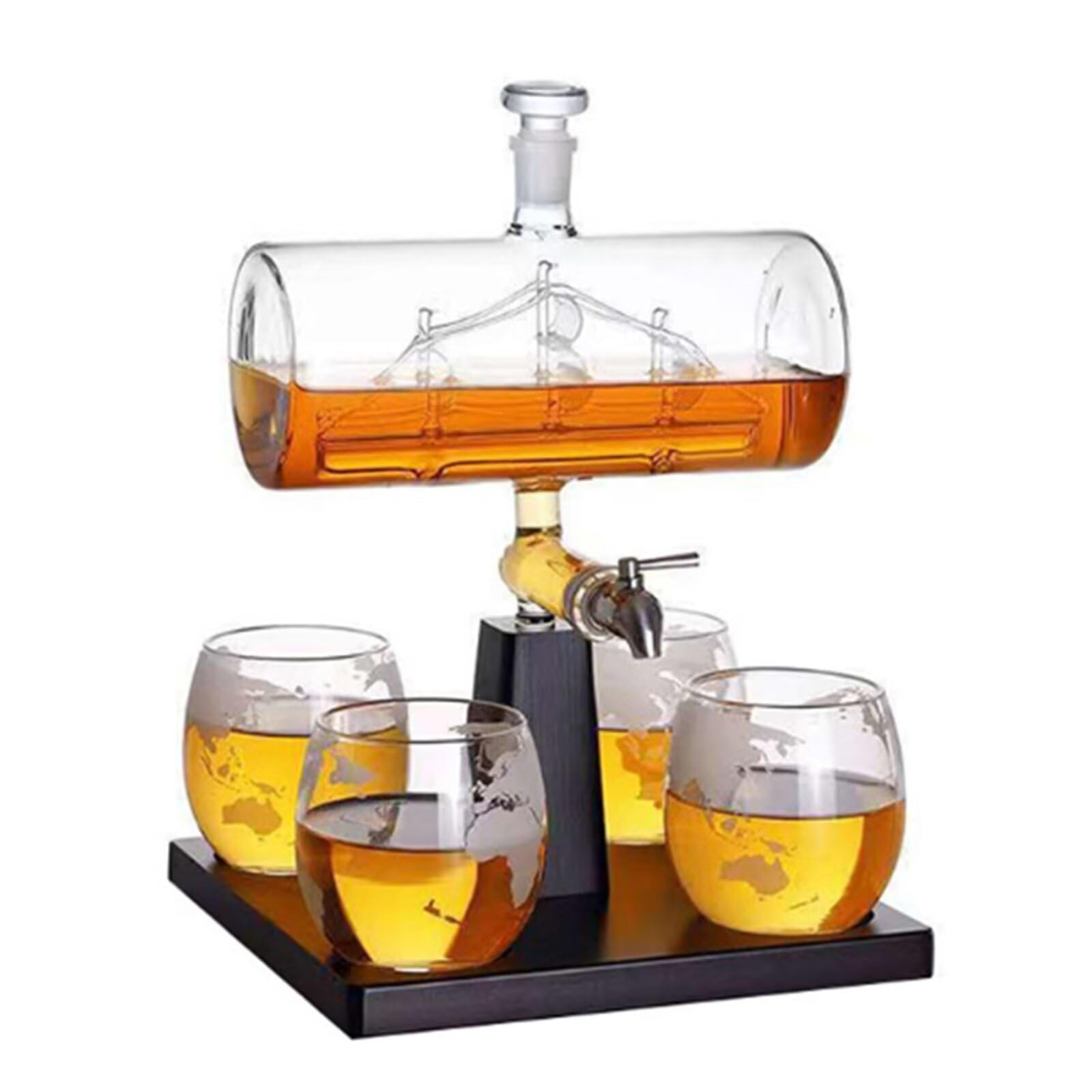 Karafka do whisky z karafką do whisky o pojemności 1000 ml, z kranem z wodą, ręcznie robiony szklany dozownik likieru z 4 kieliszkami do wina