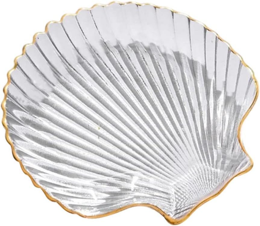 Hemoton Shell Shape Glass Tray 5.51 Inch Creative Breakfast Plate Fruit Salad Dish with Gold Rim for Home Kitchen Party Serving