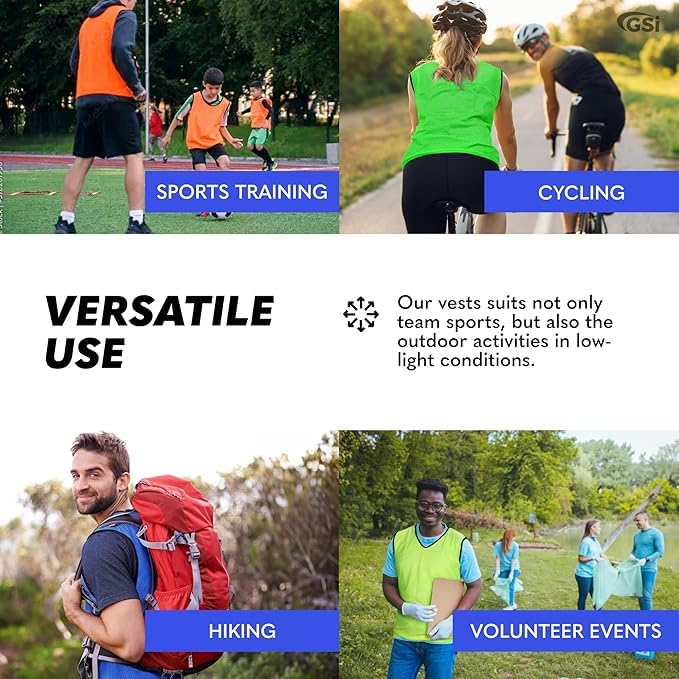 Image of GSi Sports Pinnies - Packs of 6 or 12 - Free Size - Mesh Training Vests for Soccer, Basketball - 6 Color Options