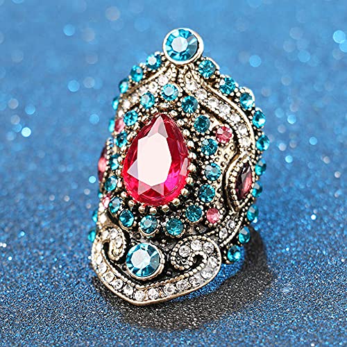 Abjfje Retro Crystal Cocktail Statement Ring Antique Colorful Rhinestone Stacking Wedding Band Rings Fashion Jewelry Accessories For Women Girl Gift (Colorful Crystal, 9) #TOP2