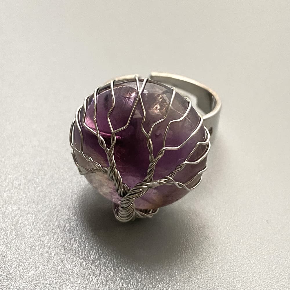 VIE Wire Wrapped Tree of Life Ring, 2cm, Amethyst, Natural - Image 2