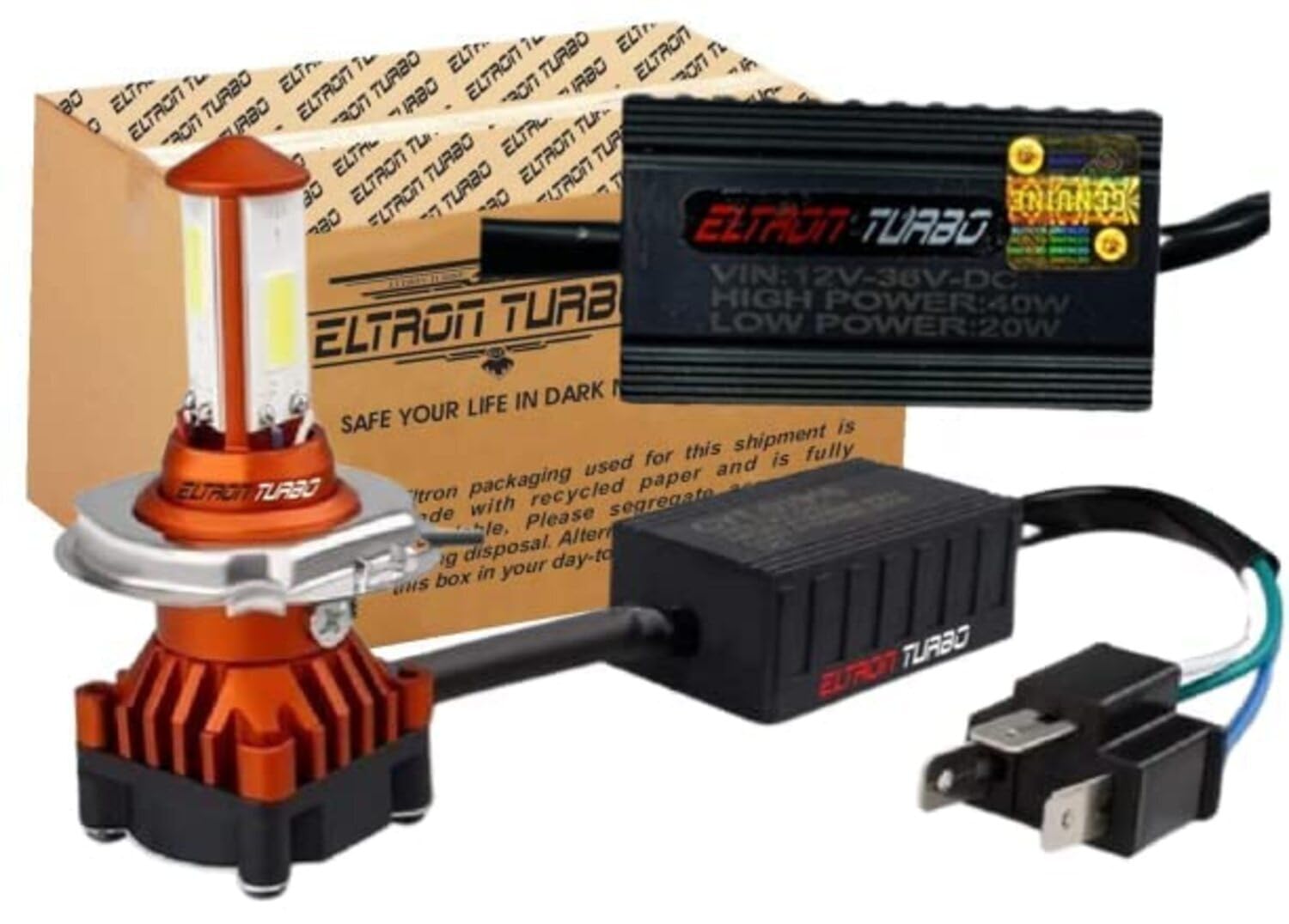 ELTRON TURBO CYT Front DC Power 3 Months Warranty Headlight Bulb Universal for All Bikes, Motorcycle, Scooty 3 Side H4 LED Headlight with Cooling Fan Conversion Kit (Pack of 1, DC8V-48V, 40W, White)