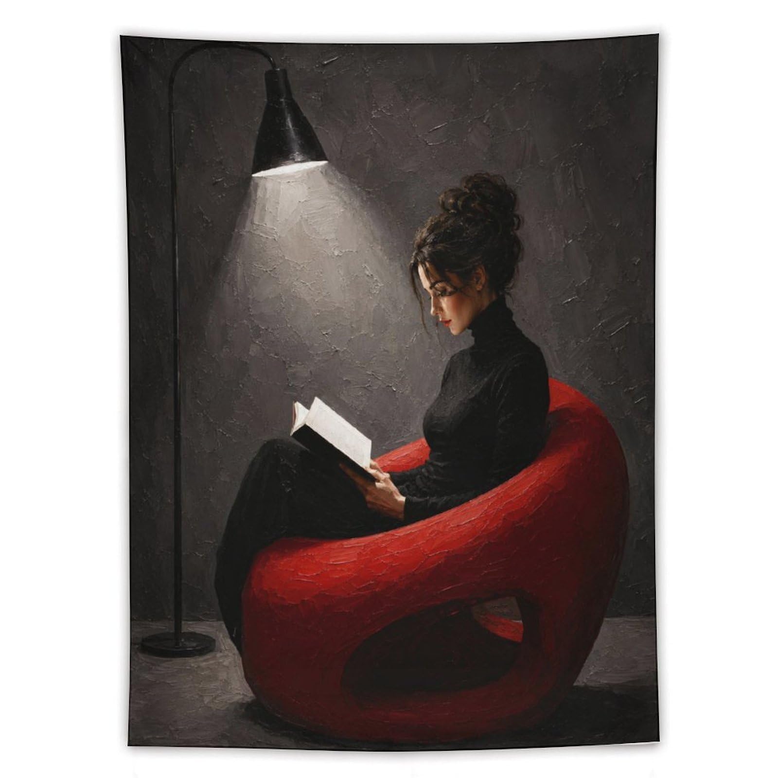 H3B8U2Y5 Woman Reading by Floor Lamp Wall Tapestry, Oil Painting