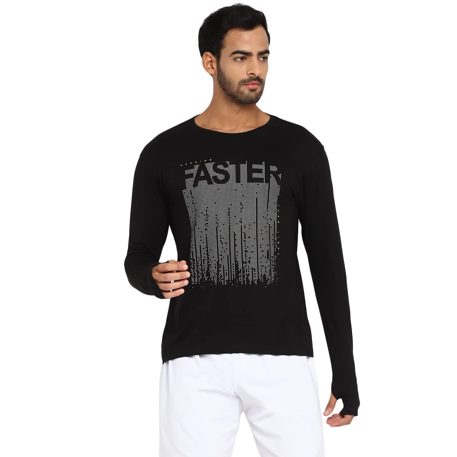 Ap'pulseMen Regular Fit Printed Long Sleeve Thumbopen Round Neck Tshirt