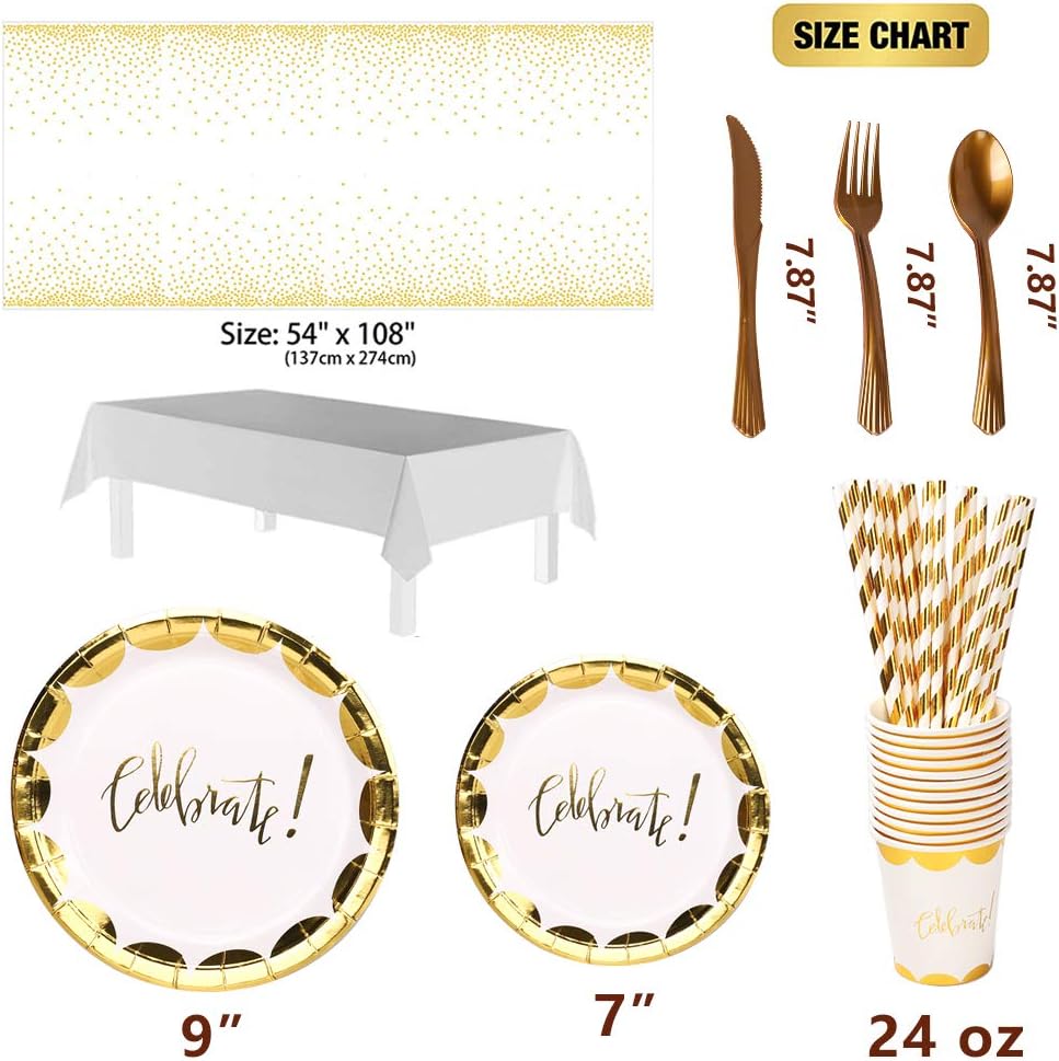 Hottest Sales White and Gold Party Supplies Set - 194 PCS Gold Paper Plates- 7” & 9” Disposable Dinnerware Set Dots Wedding Parties, Graduation,Birthday 80% Off Discount White and Gold Party Supplies Set - 194 PCS Gold Paper Plates- 7” & 9” Disposable Dinnerware Set Dots Wedding Parties, Graduation,Birthday