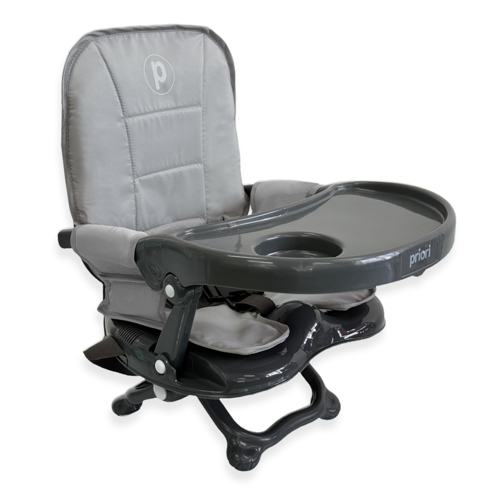 Priori Baby London Seggiolone portatile pieghevole per bambini con gambe ribellibili - Sedile sollevatore per mangiare con imbracatura a 3 punti, cinghie di sicurezza, copertura lavabile, leggera, per