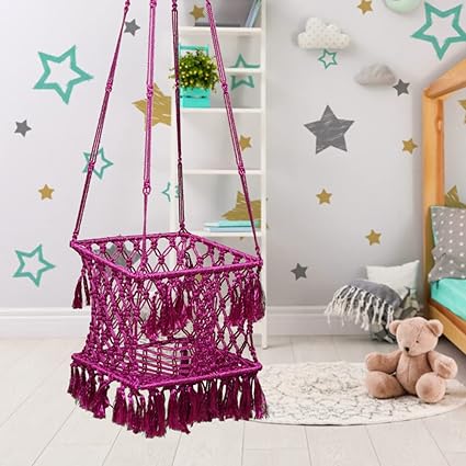 Patiofy Swing, Kids/Jhula, Kids/Jhula, Baby Baby Hanging Swing/Baby Swing Chair/Swing, Kids, Home/Swing, Kids 1-5 Years/Swing, Kids Indoor/Square Swing Hanging Kit- Pink By Patiofy - Polyester