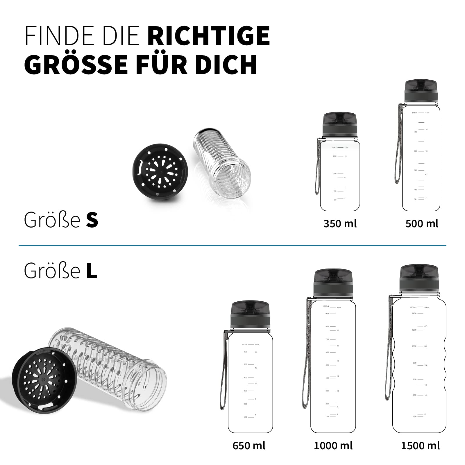 720°DGREE "uberBottle" Część zamienna – zaparzacz do owoców, czarny, duży, 650 ml, 1000 ml, 1500 ml i 2000 ml "uberBottle"