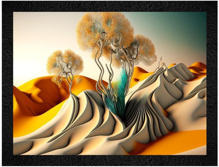 Bellebon Arts Wall Decor - Surreal Desert Landscape with Flowing Sand Dunes and Trees, 16"x20" Handcrafted Canvas Print, Modern and Dreamlike Wall Art, Ready to Hang