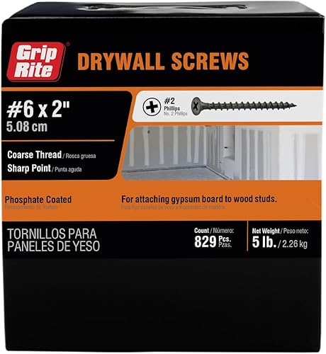Grip Rite 2CDWS5 - Tornillos para paneles de yeso Phillips de 6 x 2 pulgadas de largo, 5 libras. Cantidad total 6, sin tamaño, negro