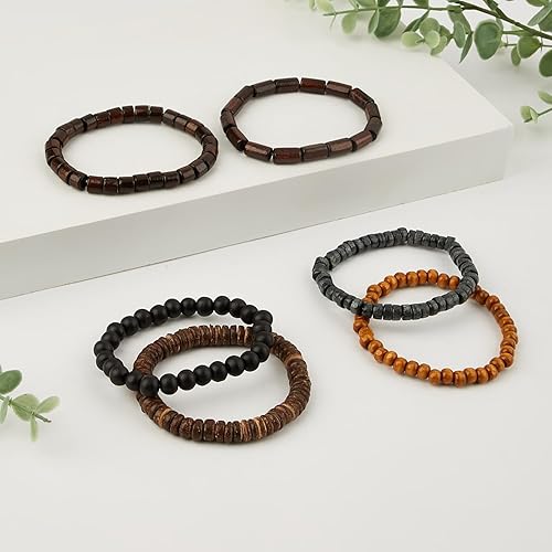 Miniatura 5 de Juego de pulseras góticas, ajustable, tribal, retro, punk, ajustable, con cuentas de oración, trenzadas, multicapa, joyería grunge