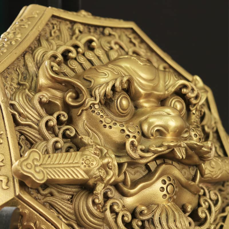 Amazon.com: 狮咬剑纯铜牌八卦镜大门窗口风水狮子虎头牌吞口兽镇宅瑞兽
