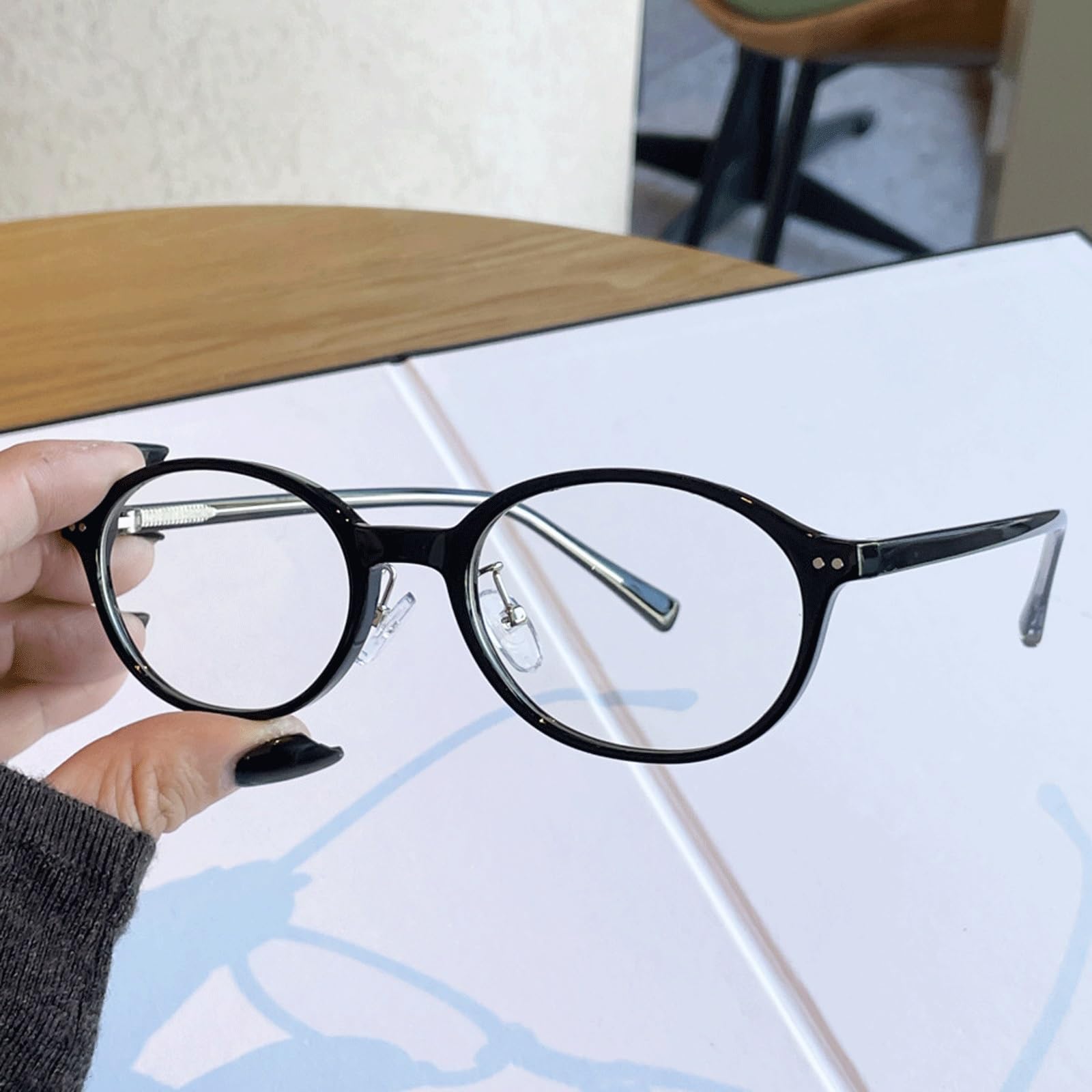 Monturas de Gafas Unisex for computadora, anteojos sin Receta con Almohadillas for la Nariz, Gafas de Lectura de Borde Completo, antiazules(Noir)