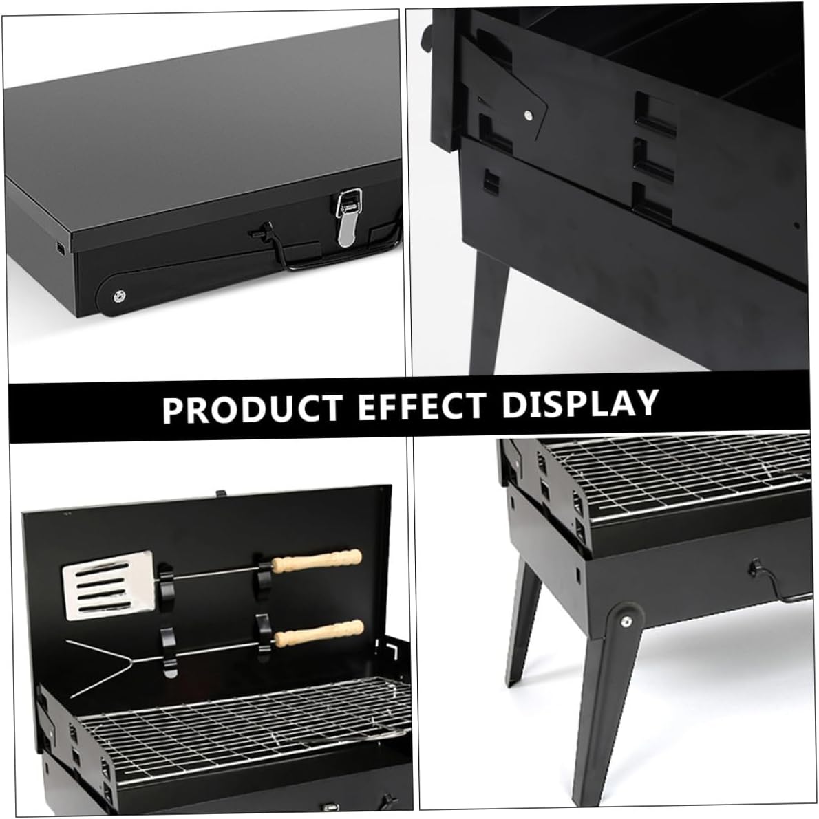 Portable Folding Bbq Stove Grill with Barbecue Tools, Compact 44x27x47cm Steel Outdoor Camping Grill for Hiking, Picnic, Tailgating, and Backyard Cooking