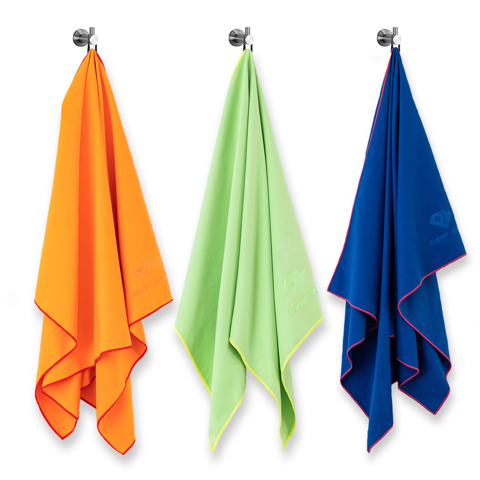 PY SUPER MODE Towel Perfect Travel & Gym & Camping Towel,Quick Dry,Oranges,Green and Dark Blue Towels,Super Absorbent,Ultra Compact,Lightweight. Suitable for Trip, Beach, Shower, Backpacking, Pool