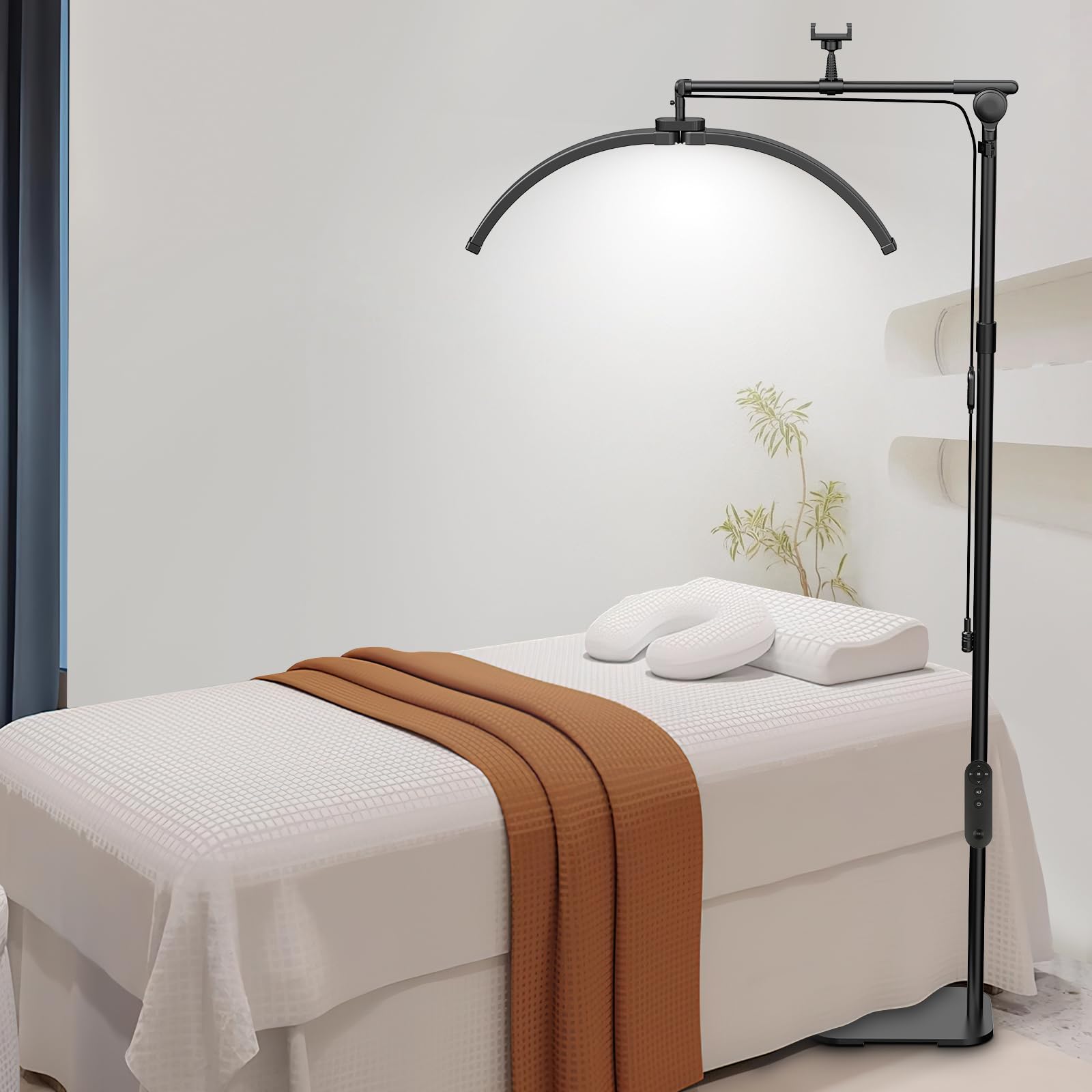 Floor Lash Light for Eyelash Tech with Phone Holder, 360° Rotating Foldable LED Half Moon Light, Dimmable 4000 Lumens Esthetician Lamp with Remote for Eyelash Extensions, Beauty, Tattoo, Spa