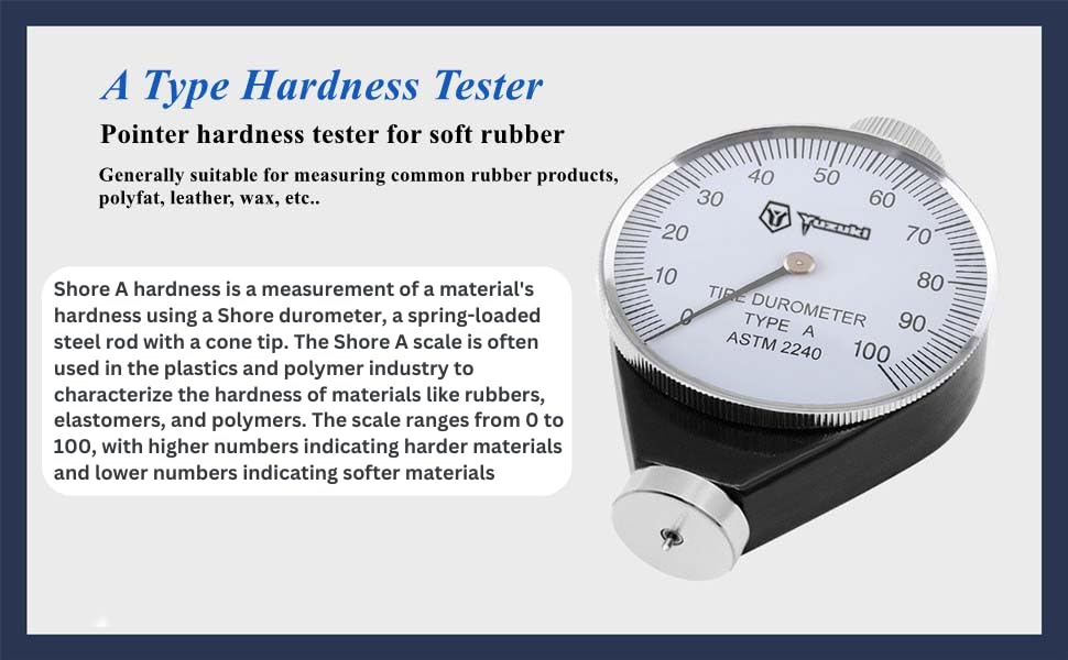 Image of YUZUKI Shore A Durometer Hardness Tester - 0-100 HA Range, Precision Gauge for Soft to Medium-Soft Materials like Rubber, Elastomers, Neoprene, Silicone | Analog Display, Portable Design