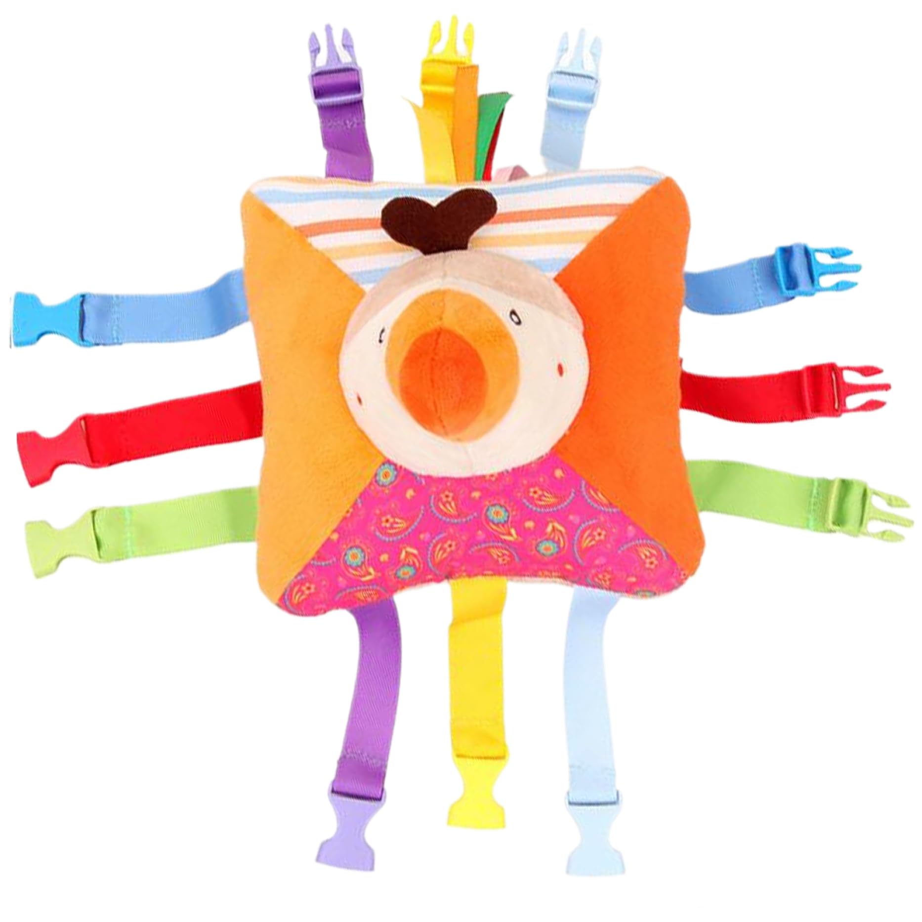 Jouets de Voyage pour Tout-Petits avec 6 Paires de Boucles, Jouet éducatif en Peluche à Motif d'oiseau avec Figure géométrique et Son Poche, activités motricité Fine pour Tout-Petits
