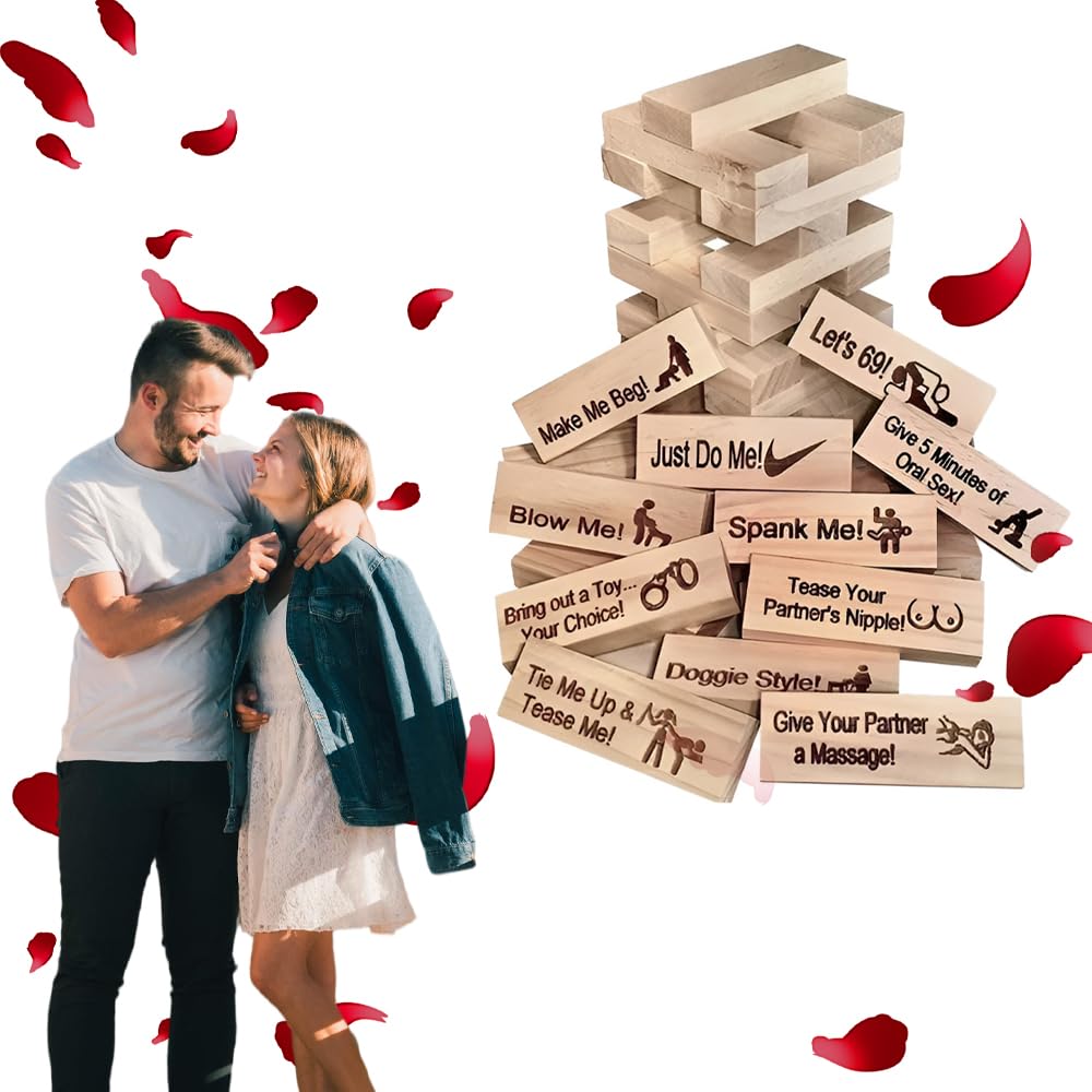 Dhqkqg Lust Tower - Game for Adults,48Pcs Super Naughty Block Tower Game,Valentine Tumbling Tower Stacking Blocks Games,Couples Games for Adults,Stacking Wooden Block Game for Valentine's Day Gifts