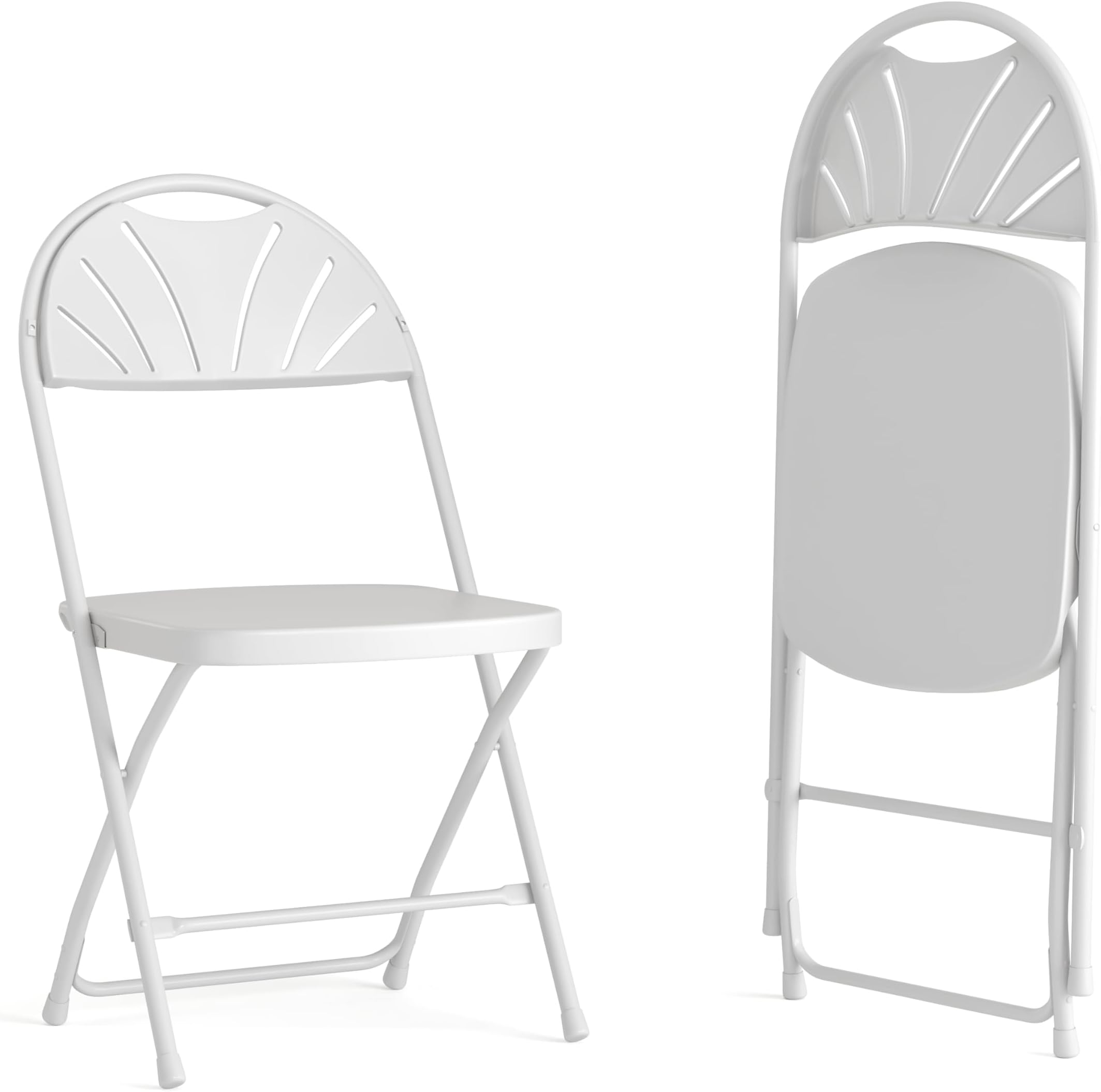 2 Pack HERCULES Series 650 lb. Capacity White Plastic Fan Back Folding Chair
