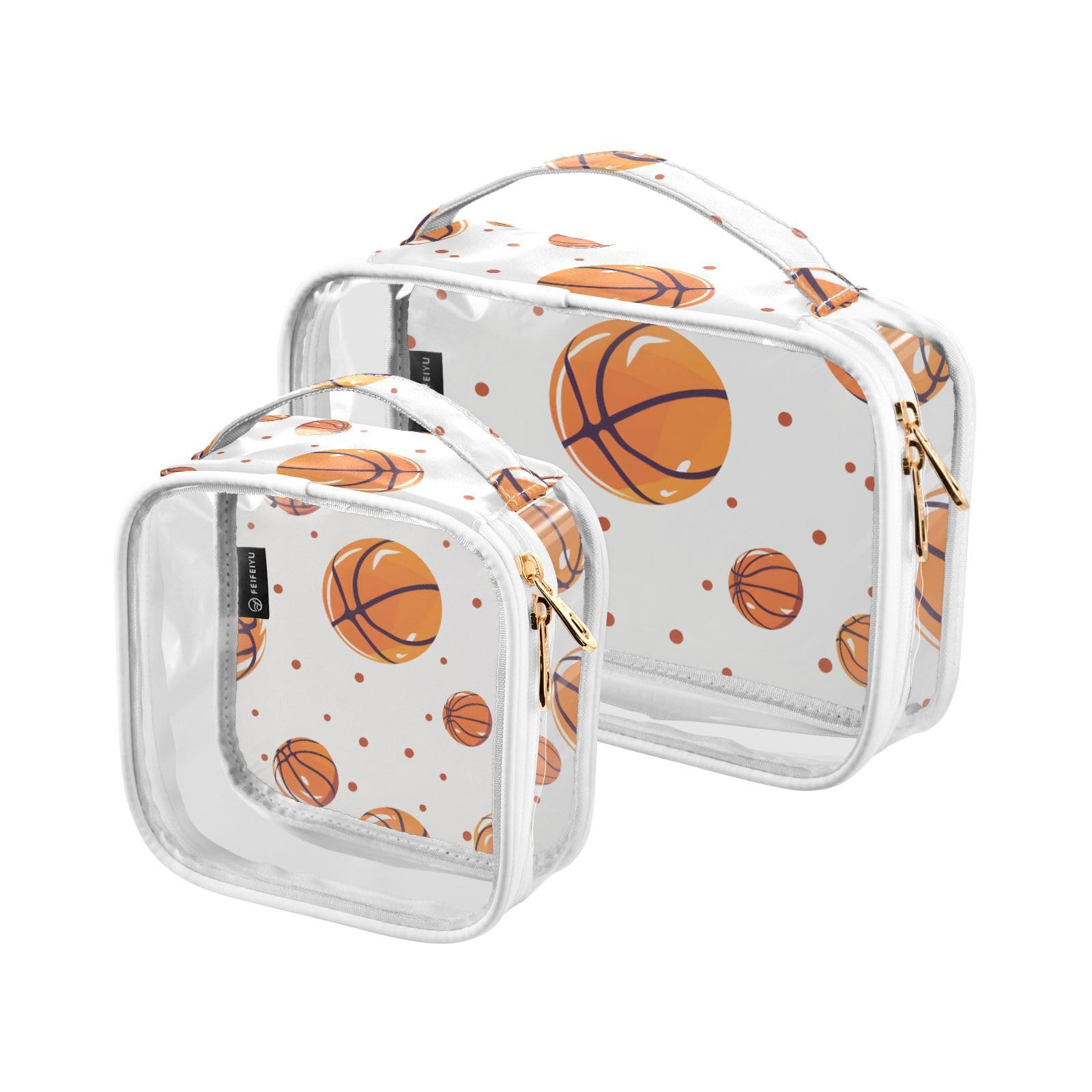 SUABO Basketball Toiletry Bag, 2 Pack Clear Makeup Bags with Handle Large Opening, Clear Toiletry Bags Fit Carry-on Travel Essential