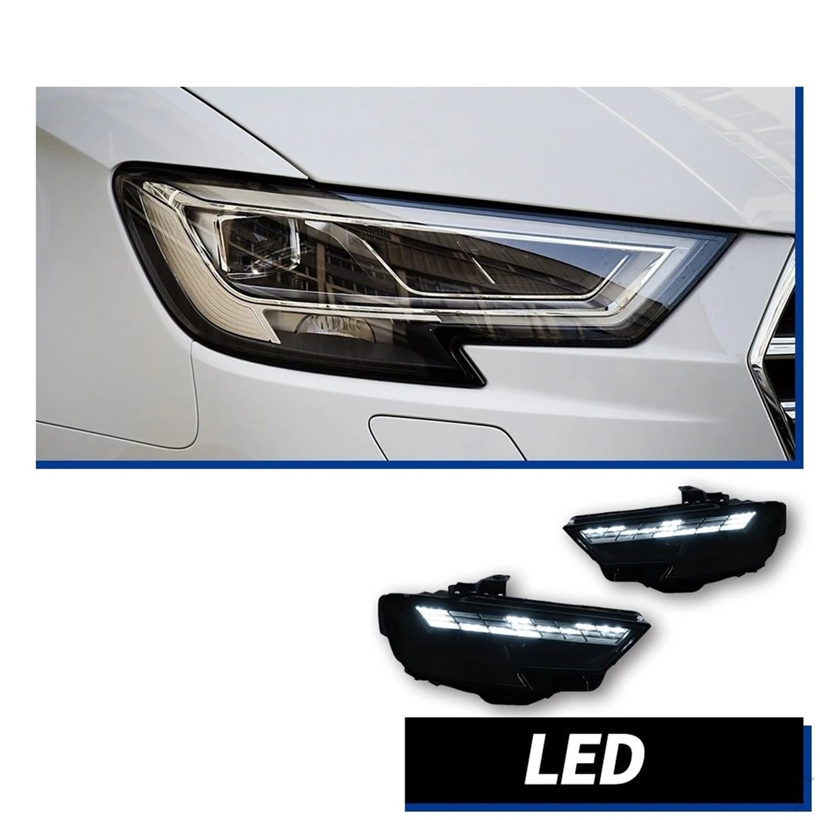 Faro Anteriore per Audi A3 2017-2020 Faro Anteriore DRL Lente proiettore Accessori automobilistici Luci per Auto Gruppo Faro Auto (Guida a Sinistra)