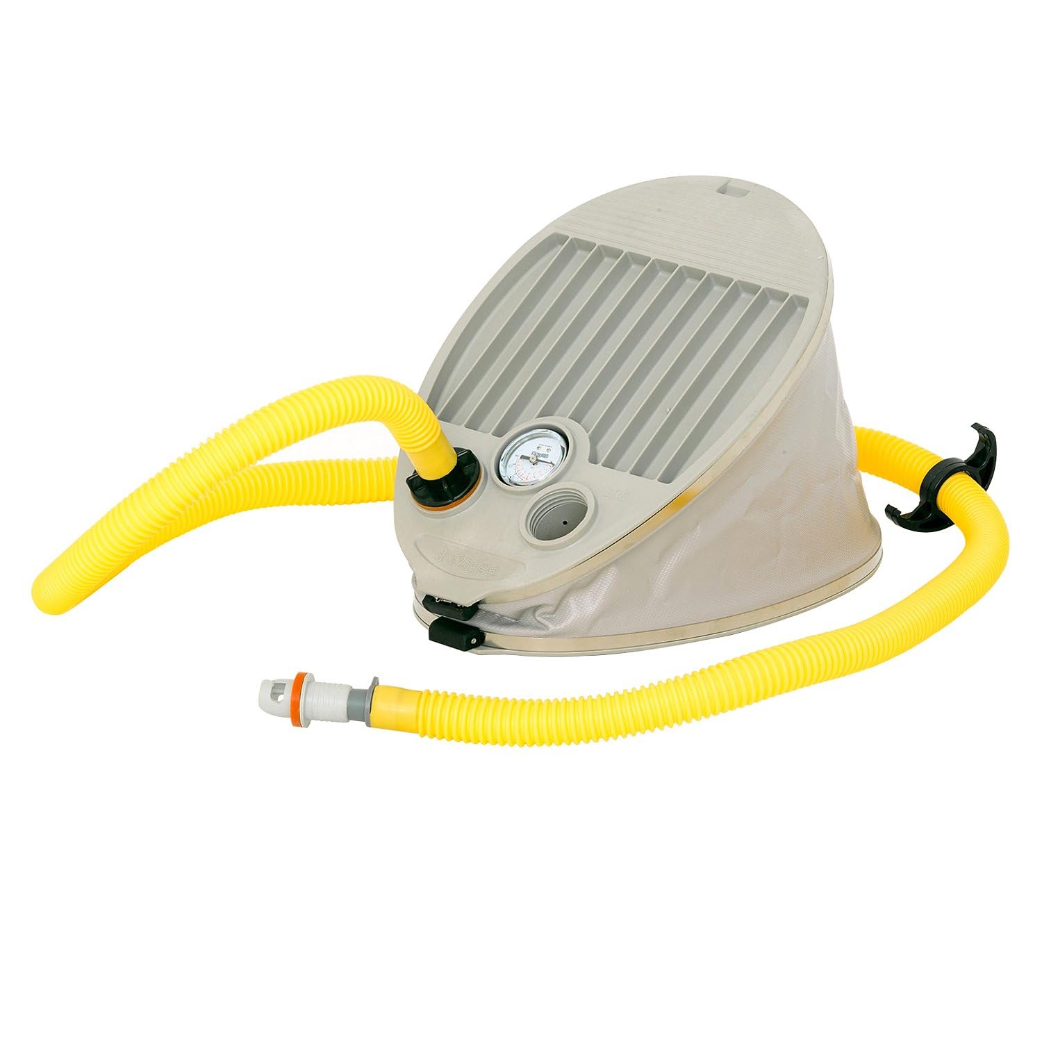 Sport-Thieme Fußpumpe mit Manometer | Optimal für AirBeam, AirRolls und das AirTrack Training Set | Bis zu 300 mbar | Ergonomisch | 32x23x7 cm | Grau-Gelb