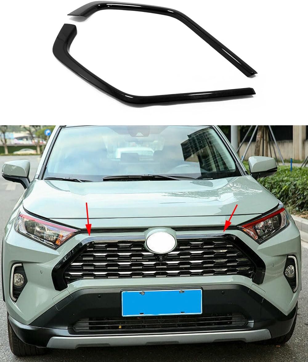 Car Accessories Fit For Toyota RAV4 2019 2020 2021 2022 ABS Front Upper Grille Mesh Cover Trim （Chrome Silver） 2PCS Set