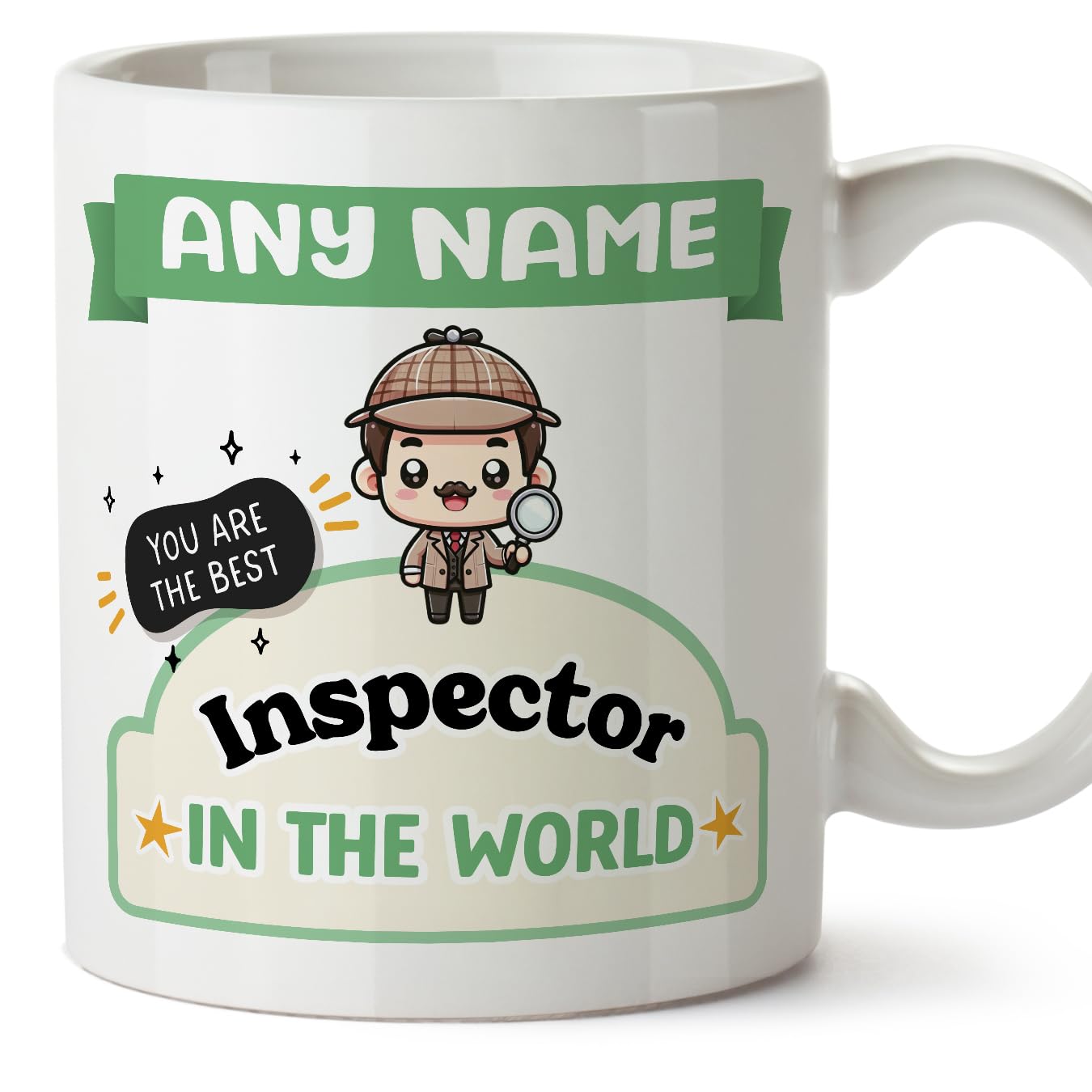 MUGFFINS Personalised Mug for Inspector Man - in English - Best in The World - Kawaii - Funny Custom Gift for Colleagues - Ceramic 11oz Mug