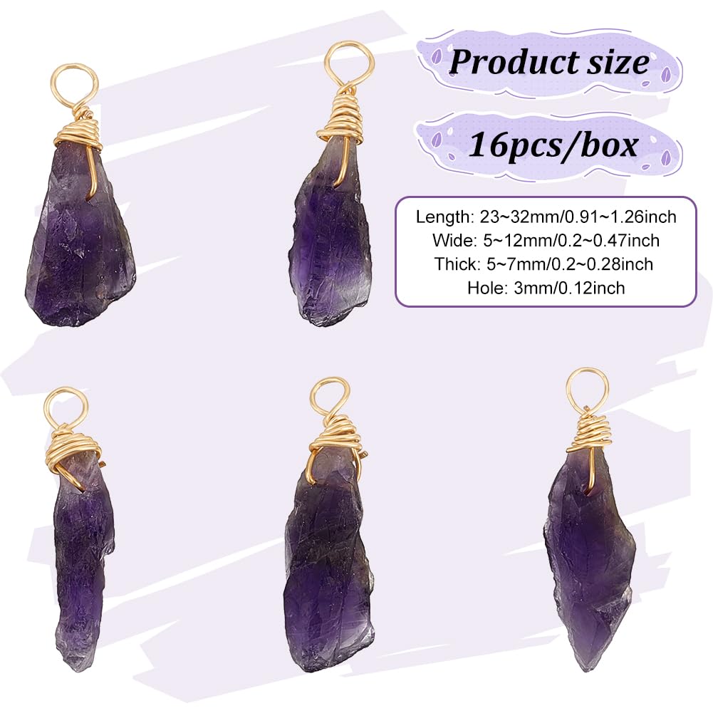 FINGERINSPIRE 16pcs 28mm Natural Amatista Colgante a Granel Irregular Amatista Charms Raw Amatista de Cobre de Alambre Envuelto Piedra Natural de curación de Cristal de Piedras Preciosas Charm