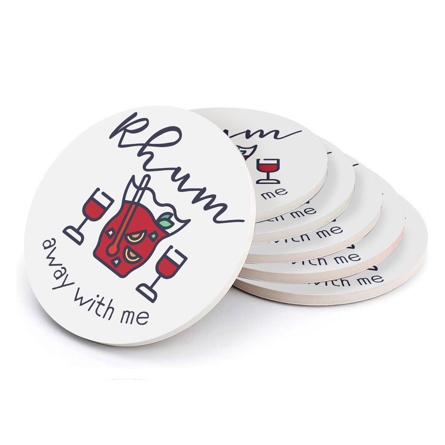 Sous-verre ronds en céramique idée cadeau humour alcool Rhum Away avec liège