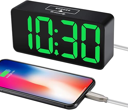 Miniatura 4 de DreamSky Reloj despertador digital pequeño para dormitorio, pantalla de números grandes grandes con atenuador de brillo, reloj de noche eléctrico
